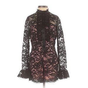 Alexis lace romper playsuit ruffle bell sleeves button up collar silk button up